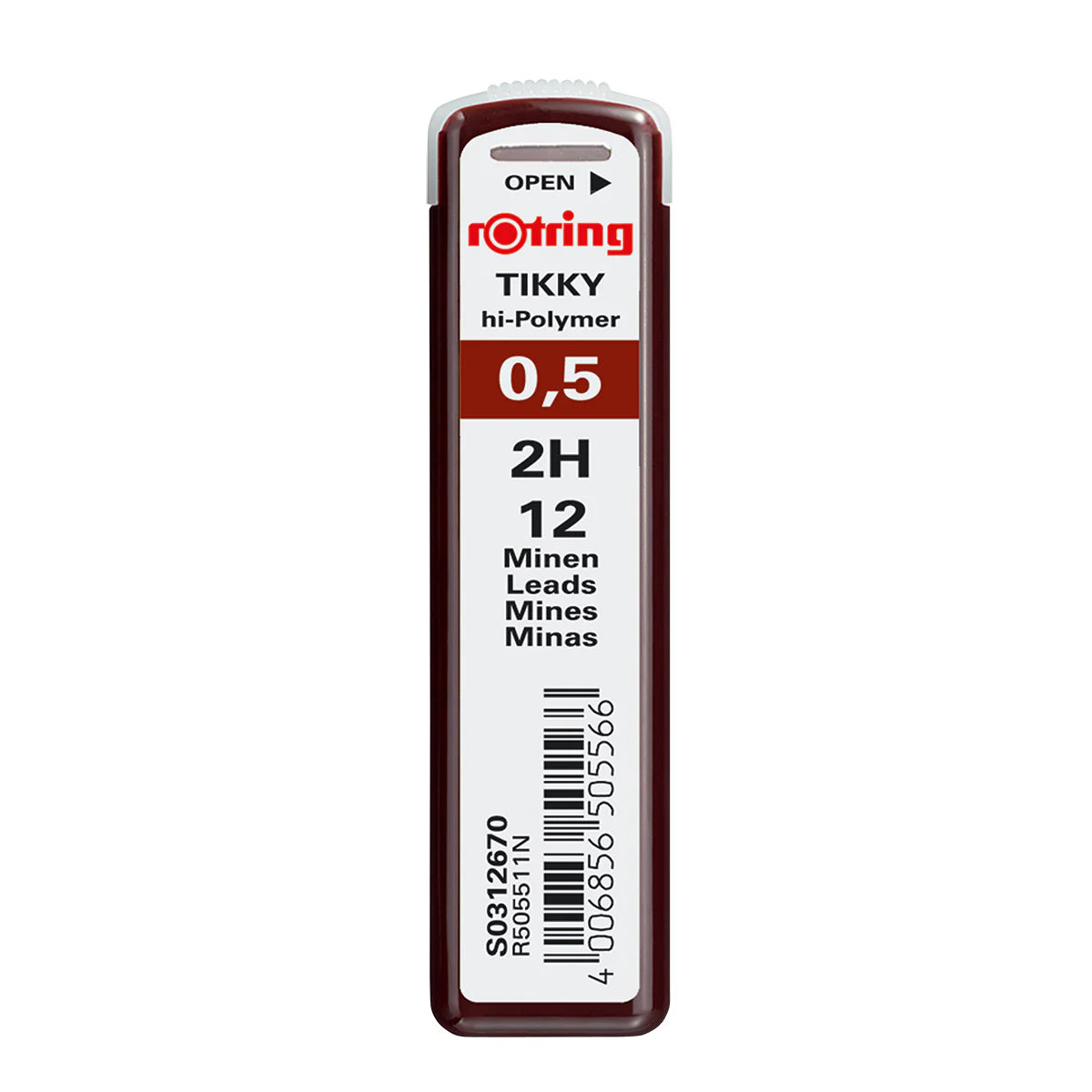 Rotring 0.5 MM 2H Lead Refills For Mechanical Pencils, Tube of 12